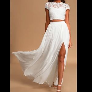 Lulus 2 piece white chiffon and lace Maxi dress